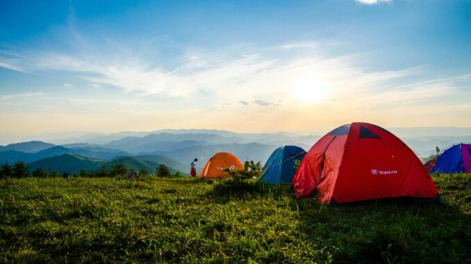 tents camping at cherokee lake with view of mountains