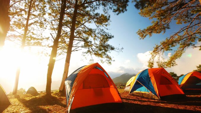 tents camping at cherokee lake with view of mountains